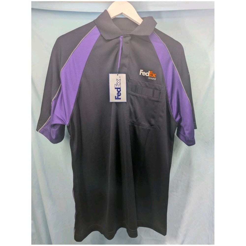 FedEx Ground Polo Shirt Men's Medium Black Purple Short Sleeve Workwear NWT